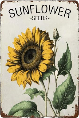 Blechschilder Scheune Sonnenblumenkerne Sonnenblume Party Dekorationen Blumenmuster Retro Metallschild Sonne getränkte Farben Garage Feengarten Wandkunst Dekor Street Art Indoor Billard Zimmer 30,5 x
