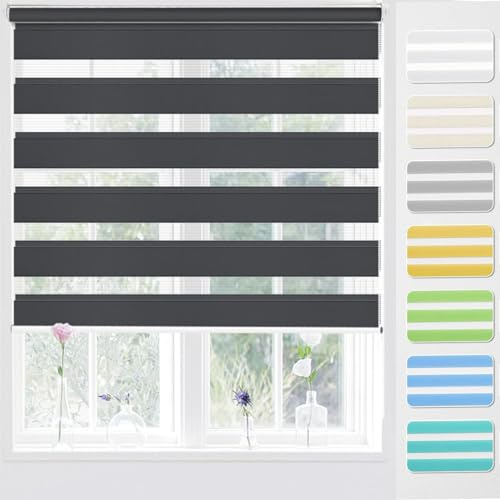 Moderne Tag-Nacht-Rollo 120 x 250 cm Höhe Stufenlos Verstellbar Duo Doppelrollo, Fensterrollo Doppelrollo mit Bohren Klemmfix für Fenster & Tür, Dunkelgrau