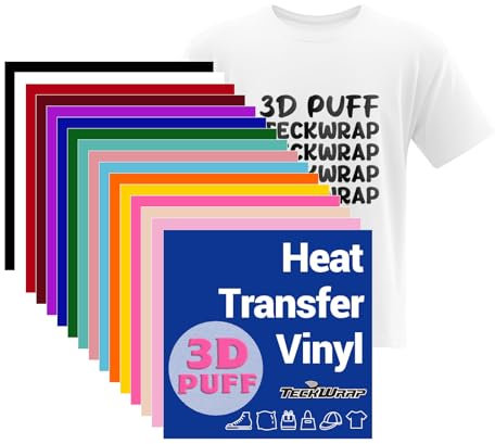 TECKWRAP 3D Puff Vinyl Heat Transfer - 10 x 12 15 Sheets/Pack HTV Iron On Vinyl for DIY Clothing,Shirts,Logos,Fabric Compatible with Heat Press Craft Cutters