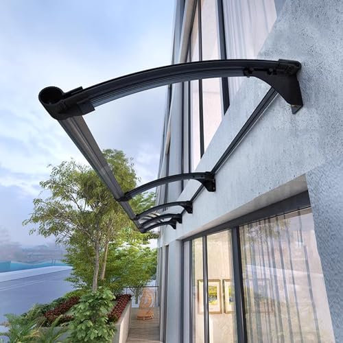 Vordach Überdachung Haustürvordach,Pultbogenvordach aus 2.5 mm Transparent Polycarbonat und Aluminium Rahmen,Wasserdicht,UV Beständig Vordach für Eingangstür,mit Zubehör (100x320cm/39 x126)