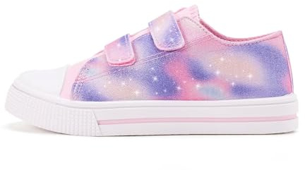 Kids Trainers Girls Pink Purple Easy Fasten Casual Sneakers Outdoor School Shoes Walk Sport Canvas Shoes Size 5 UK Child