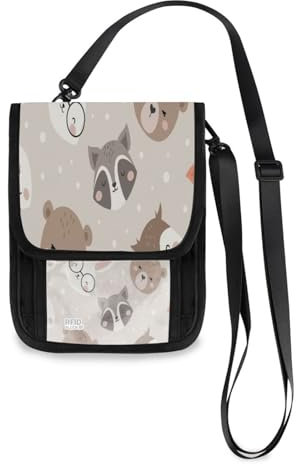 Kcldeci Reisebrieftaschen, Geldbörsen, Handytaschen, Crossbody-Taschen, Fuchs, Waschbär, Kaninchen, Eule, Reise-Halstasche, Reisepasshülle für Damen und Herren, mehrfarbig, Einheitsgröße, Casual
