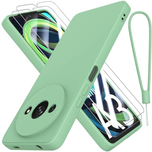 THIYUFUNS Coque pour Xiaomi Redmi A3 4G avec 2 Verre trempé,Silicone Liquide Housse Étui de Protection Xiaomi Redmi A3 4G Microfibre Anti-Rayures Coque (6.71) - Vert