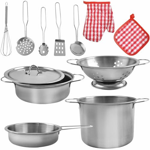 23444 Batterie de cuisine pour enfants à partir de 3 ans avec sac à dos Aspect réel Accessoire de cuisine en métal