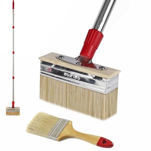 60 Long Handle 6 Decking Paint Brush Deck Stain Applicator with 3 Paint Brush for Woodstains, Oils, Deck Coatings, Fence Wall Furniture