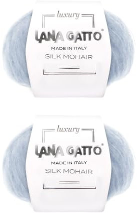 Mohair Silk Yarns for knitting, Lana Gatto Luxury Silk Mohair Line, 50 gr., 424 mt, (Hellblau - 7264, 2)
