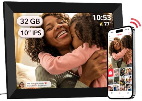 Frameo Marco de Fotos Digital WiFi de 10,1 Pulgadas, 32GB, Pantalla Táctil IPS HD 1280x800, Marco Inteligente en la Nube con Rotación Automática, Comparte Fotos/Videos al Instante (Negro Elegante)
