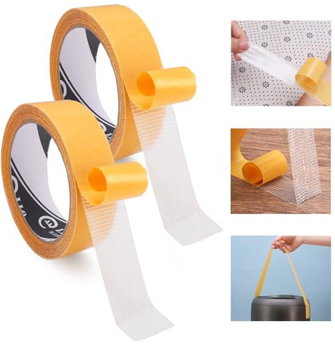 Lvefyti Teppichklebeband Doppelseitiges,2 Rollen 3cm x 20m Doppelseitiges Klebeband Extra Stark,Transparent Spurlos Klebeband für Teppich Foto Wand