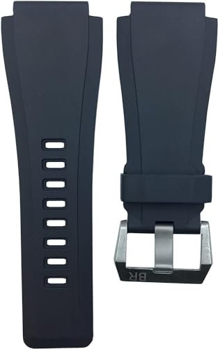 NINOMA Uhrenarmband aus schwarzem Gummi, 24 mm, kompatibel mit Bell & Ross B&R BR-01 BR-03, inklusive Federstegwerkzeug(Silver Buckle)