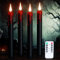Eldnacele Halloween Black LED Taper Candles Flickering with Remote Timer, Battery Operated Flameless Taper Candle, 4 Pcs Drip Wax Candlesticks for Halloween Decorations