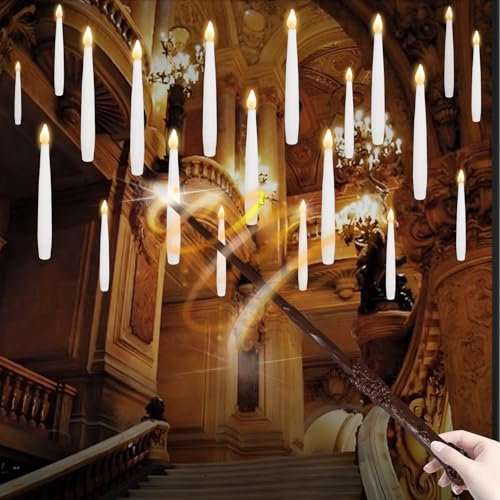 ConBlom Floating Candles, 20Pcs Hanging LED Warm White, Battery Operated, Magic Wand Remote with Timer