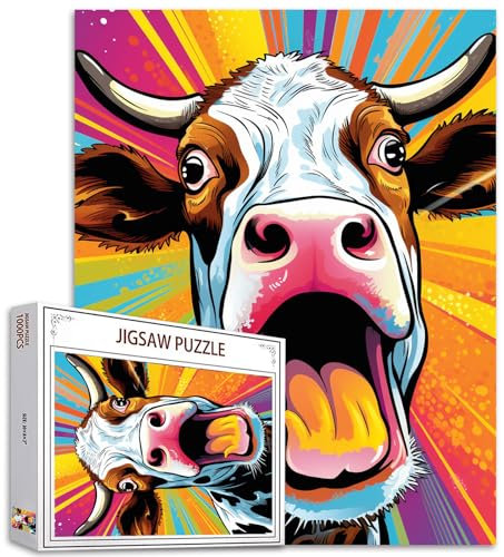 1000 Teile Puzzle für Erwachsene Herausforderndes Puzzle Perfekt für Spiel - Graffiti Kuh Puzzle 1000 Teile Buntes Vieh Puzzle Kunst für Familie Spaß Erwachsene Puzzle Kunst Spiele