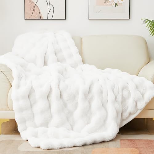 Latepis Kuscheldecke Flauschig Felldecke Flauschige Bubble Warme Decke Dicke Kuscheldecke Weiß Kunstfelldecke 130x150 cm Sofadecke Kuschelig Wohndecke Plüsch Decke Für Bett Kaninchenfell 860gsm
