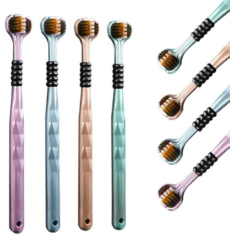 3-Sided Toothbrush, 2024 Neueste Dreiseitige Zahnbürste für Erwachsene, V Förmige 3-Seitige Dreiseitige Zahnbürste Sanft für Alle Seiten Reinigende Zahnbürste (4)