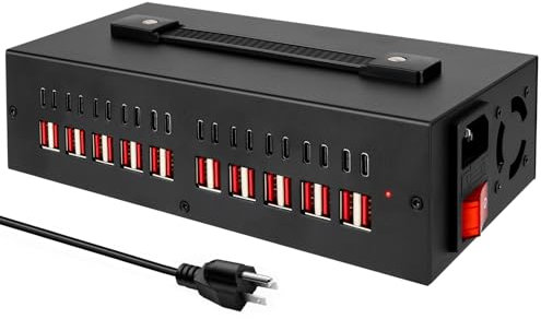 Caricatore portatile USB ~ C, 300 W (40 A) 40 porte (20 USΒ A e 20 USΒ ~ C) stazione di ricarica USB per più dispositivi, caricatore da parete USB da tavolo compatibile con iPhone, iPad, Kindle