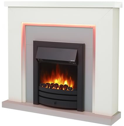 Endeavour Fires Bempton 42 Electric Fireplace Surround with Coal Effect & Realistic Flame Heater, 7-Day Programmable Remote Control, Multiple Colour Options (White Top/Grey Hearth/Black Fire)