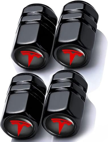 YYBCDSA 4 Stück Auto Ventilkappen, für Tesla Model S/3/Y Auto Staubdicht Kappe Reifen Radschaft Luft Ventilkappe Lecksicher Korrosionsschutz Ventil Kappen Zubehör