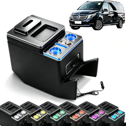 Boîte de Rangement pour accoudoir avec 7 Couleurs de lumière ambiante et 4 Niveaux de luminosité, Convient et tiroir conducteur Exclusif pour Mercedes-Benz Classe V V220 V260 V250 V300V300d W447