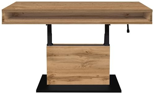 möbelando Couchtisch >Lift< höhenverstellbar durch Lift-Gestell bis 78cm, 2 Fächer je ca. 106x7x29cm (B/H/T), vulkanschwarz supermatt/wotan Eiche Dekor - 110x59/78x60cm (BxHxT)