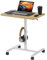 HOMCOM Height Adjustable Standing Desk, Pneumatic Sit Stand Desk for Laptop, Mobile Overbed Table with Wheels and Headphone Hook for Home Office, Natural Wood Finish