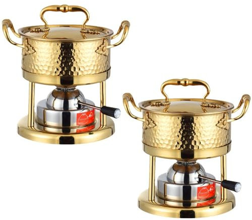 Zelt Herd Holzofen, Campingkocher mit Topf, Hot Pot Herd, verstellbares Feuer, Camping-Kochgeschirr, Chafing Dish, Buffet-Set for Partys, Veranstaltungen, Camping, 2er-Pack(Gold)