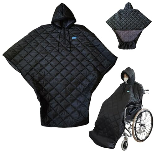 Waterproof Windproof Winter Wheelchair Full Body Warm Blanket, Lightweight Wheelchair Blanket with Zipper, Warmth Wheelchair Cloak poncho, Outdoor Fleece Lined Wheelchair Blanket for Adults with Hat(H