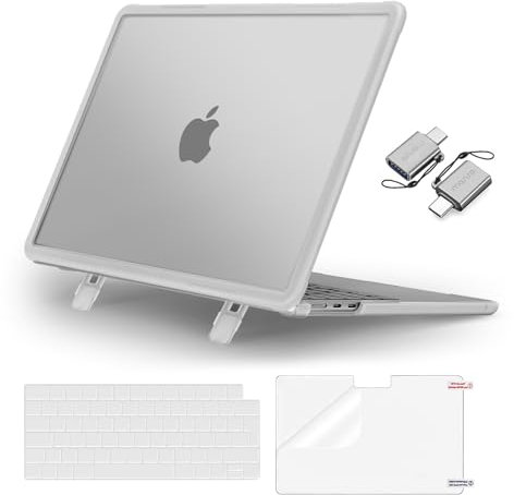 MOSISO Hülle Kompatibel mit MacBook Air 13 Zoll M4 M3 M2 2025-2022 A3240 A3113 A2681, Stoßfest mit Klappständer Hülle für MacBook Air 13,6&Tastaturabdeckung&Typ C&Displayschutzfolie, Transluzent