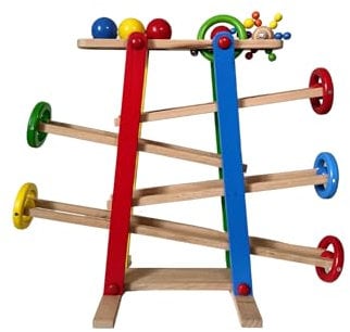 dinolino - Farbenfrohe Holzkugelbahn mit 5 Rollelementen - langlebige murmelbahn - für Kinder ab 1 Jahr - (62 x 24 x 50 cm) - für kleine Herzen voller strahlender Unschuld und Freude