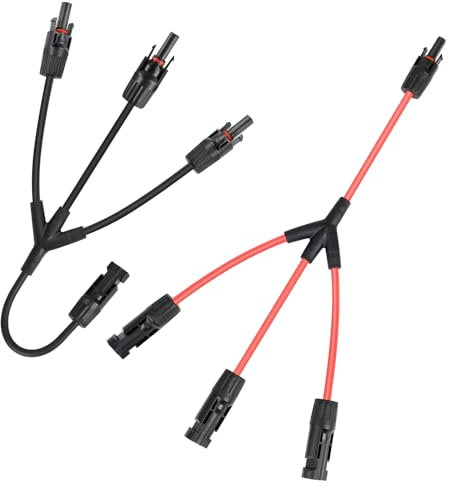 6mm² 36.5cm 3 Fach Solarkabel Y Kabel Solar, 1 Paar 1Y3 Solarpanel Y Stecker Solar Kabel, 10AWG Solarstecker PV Kabel, für Solaranlage Steckerfertig Module Balkonkraftwerk(Rot+Schwarz,M/FFF+F/MMM)