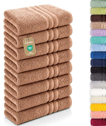 Lavea® 8er Set Handtücher 50x100 cm - Cappuccino | Elena Frottiererie, 100% Baumwolle, Saugstark & Weich, Handtücher Set, Waschbar, Gäste Handtücher, Frottierhandtuch