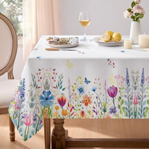 Softalker Tischdecke Outdoor abwaschbare 240x140cm Rechteckig Frühling Blumen Tischdecken Gartentisch Tischtuch Wasserabweisend Tischwäsche Sommer Deko für Garten Party Camping Hochzeiten Geburtstag