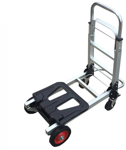 WENYOG Sackkarre klappbar Multifunktionaler Aluminium-Pritschenwagen, Gepäck-Handkarren, 4 Gummiräder, robuster Transportwagen, zusammenklappbarer Trolley