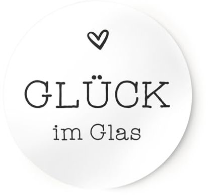 Aufkleber Glück im Glas im Set No.2 mit Herz | Rundes kleines Etikett rund D 4cm in Schwarz-Weiß | ideal für Marmelade Honig Einmachgläser Gastgeschenke zur Hochzeit Feste Geschenke
