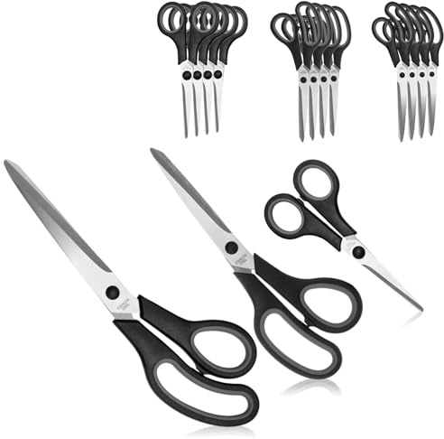 com-four® 12-teiliges Scheren-Set in 3 Größen, Haushaltschere, Küchenschere | Bastelschere aus rostfreiem Edelstahl mit Komfortgriff - scharfe Scheren für Rechts- und Linkshänder