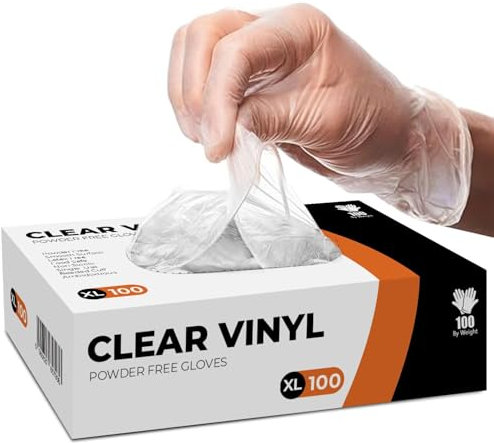 PANKTI Guanti in vinile trasparente, senza polvere e lattice, trasparenti, usa e getta, per uso medico, cucina, pulizia, multiuso (XL, 100)