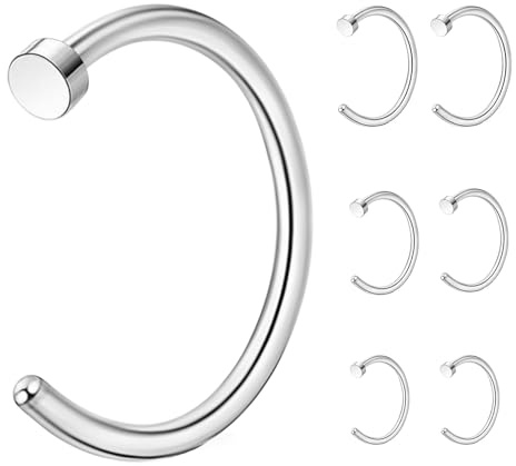 ZWWOGE 6 Stück Fake Nasenpiercing Nasenring Septum Fake Nasen Piercing Hoop Set Knorpel Dünn Klein Helix Hypoallergen 6MM/8MM/10MM Silber Fake Nase piercing Schmuck Damen