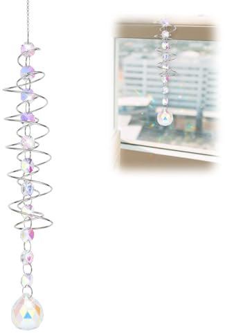 Sonnenfänger Windspiel mit Blick auf Kugel Spiralschwanz, Windspiele Für Draußen Hängend mit Sieben Chakra Perlen, Fensteraufhängung für Gartendekoration im Freien（Silber）