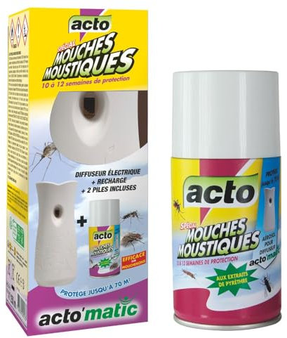 Pack Diffuseur ACTO'matic Électronique Anti-Mouches & Moustiques avec 2 recharges