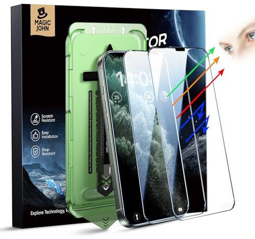 MAGIC JOHN 2 Pack for iPhone 11 Pro Max (6.5) Eye Protection Screen Protector, HD Clear, Auto Dust-Elimination, 9H Tempered Glass & Scratch Resistance, Full Edge Coverage