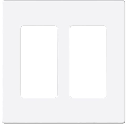 EMITEVER 2-Gang Screwless Decorator Wall Plate Cover for Receptacle Outlet & Light Switch, Standard Size 4.53H x 4.53W, Unbreakable Thermoplastic Faceplate, UL Listed, Matte White 1-Pack