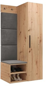 Mirjan24 Garderoben-Set Mapreni III, Schuhschrank + Kleiderhakenbrett + Kleiderschrank Gepolstertes Paneel/Wandpaneel Kleiderhaken Flurgarderobe Wandgarderobe (Artisan Eiche, Manila 16)