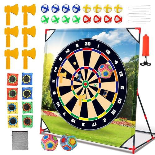 Vitality Sports Golf Chipping Game with Stand - Golf Target Battle Games with Putting Mat, 12 Sticky Balls, 6 Axes, 2 Soccer Balls, 8 Bean Bags, Axe Throwing Game for Backyard