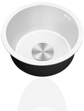 Pileta Blanco Redondo,Fregaderos Cocina 1 Seno,Lavadero Cocina Inox,Pila PequeñO con Drenaje,Formas de Instalar Sobre Encimera/Bajo Encimera (Ø 32cm)