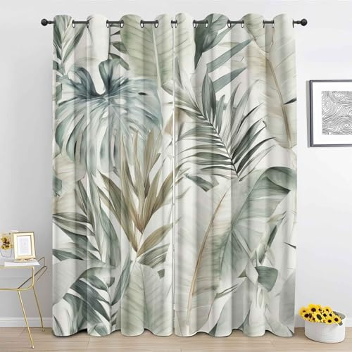 Generisch Palmen Verdunklungsvorhänge Tropische Bananenblatt Palmblätter Thermovorhang Kälteschutz, Vorhang Blickdicht Schlafzimmer Wohnzimmer Gardinen Mit ösen H 200 x B 140 cm 2er Set