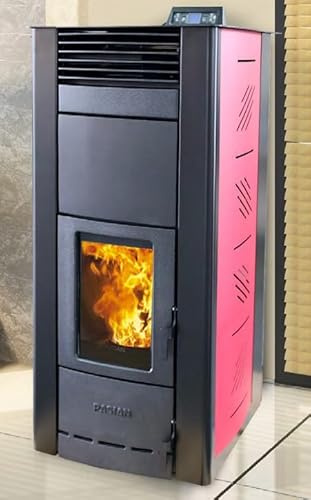 Stufa a Pellet Idro Etna, 16kW, Policombustibile, Doppio Braciere, Nero/Rosa