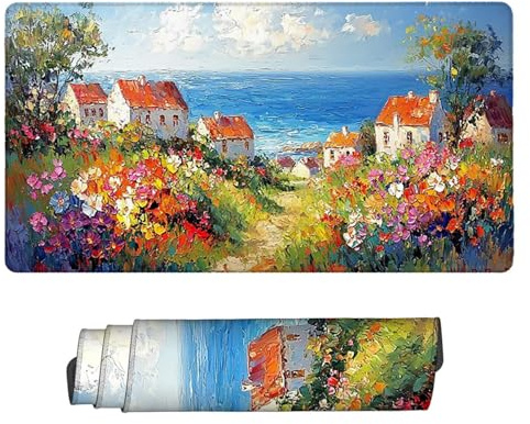 Large Game Tapis de Souris Paysages de la côte avec Base en Caoutchouc Antidérapant Extended XXL Long Clavier Pad de Table Grand Tapis Souris, pour Accessoires Gaming 100 x 50 cm k-279