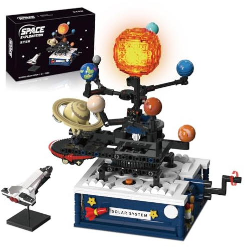 Technik Sonnensystem Modell Bauspielzeug mit Licht, 8 Planeten und Rakete | 775 Teile Drehbares Sonnensystem Modell Technic, Klemmbausteine Geschenke für 6 7 8 10 12+ Jahre Kinder Jungen Erwachsene