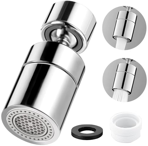 GUOYOU 360° Pivotant Aérateur de Robinet avec 2 Modes Embout Mousseur | Robinets ABS Durable Aérateur Robinet Rallonge Multifonctionnelle Pour M22/M24 Robinets lavabo de Cuisine Salle Bain (Argent)