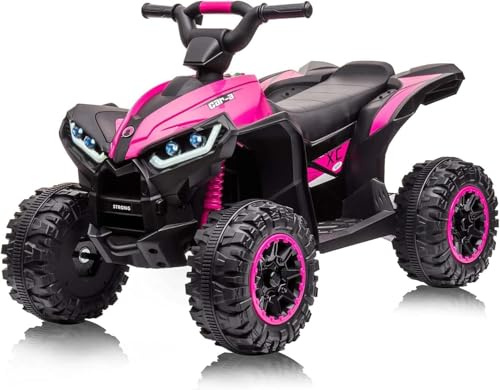 12V Kids Ride on ATV, 4 Wheeler Electric Quad Bike for Kids 3-8 Toddler Battery Powered Toy Vehicle Car for Boys Girls Gift with Remote Control, LED Lights, Soft Start, Treaded Tires, Pink