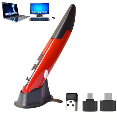 Ouitble Souris sans Fil de Type Stylo Ergonomique USB Stylet d'ordinateur pièces PC 2,4 G système de Suivi Optique Vertical DPI réglable pour Les utilisateurs d'ordinateurs (Rouge)